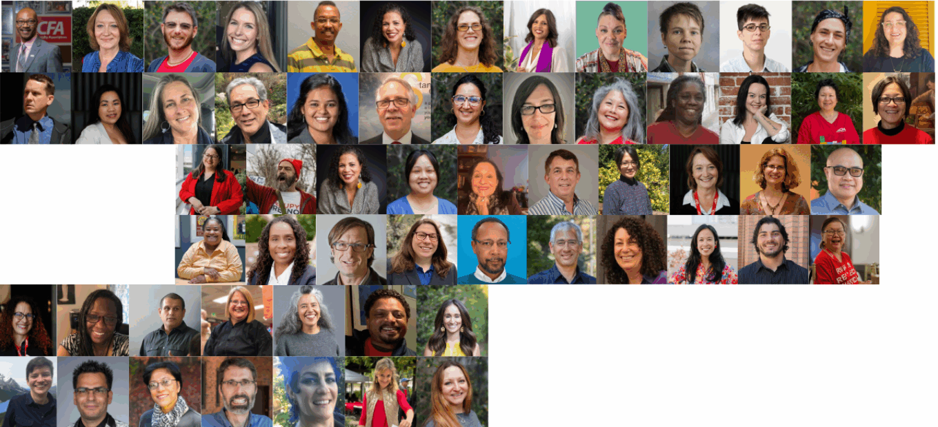 Photo collage of different people with just thei smiling faces