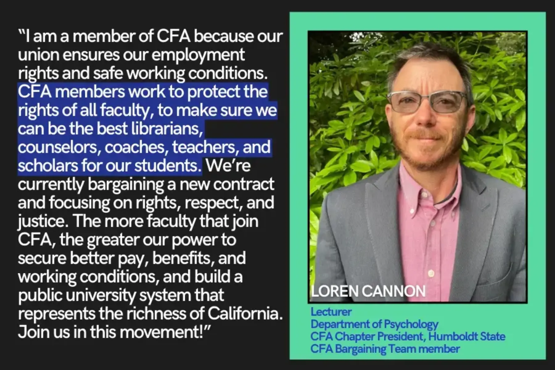 Loren Cannon talks about why he joined CFA.