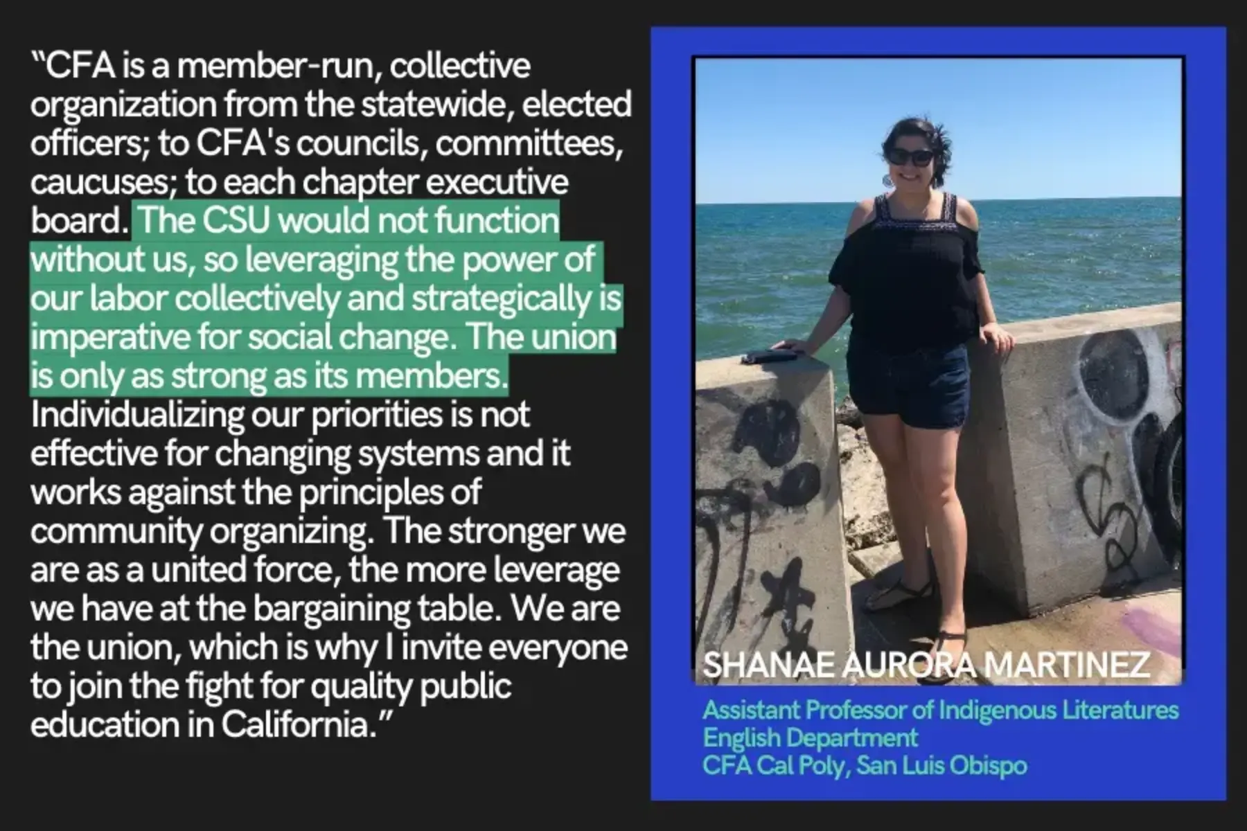 Shanae Aurora Martinez talks about why she joined CFA.