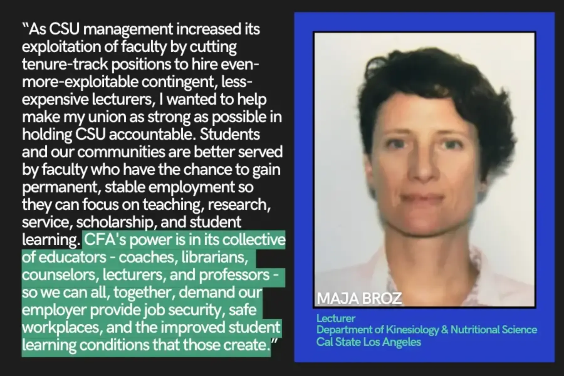 Maja Broz talks about why she joined CFA.