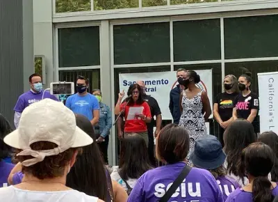 Image of group of people at the No on Recall rally