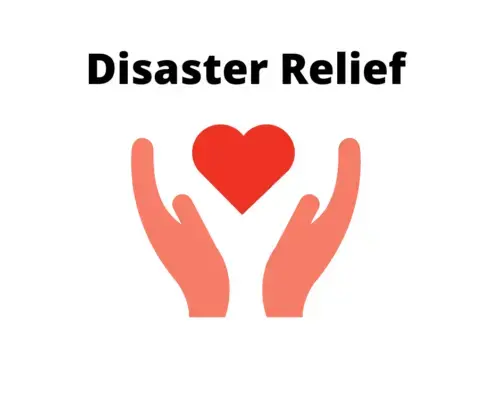 image text reading CFA Disaster Relief Fund and image with two hands and a heart