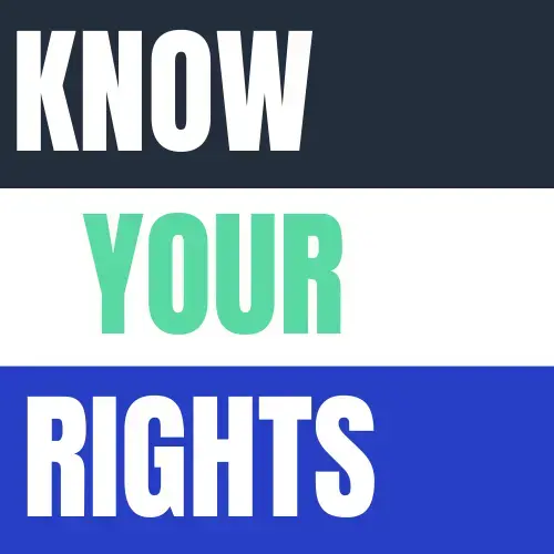 image text reading Know Your Rights and image background colors alternating blue and white and blue.