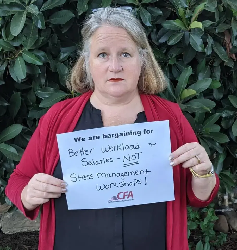 Susan Green, former CFA Treasurer and associate professor of multicultural and gender studies at Chico State, is demanding better workload for faculty.
