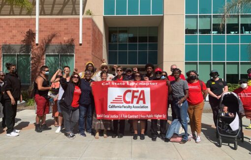 group of faculty and community members gathered outside of the Student Union at Cal State LA
