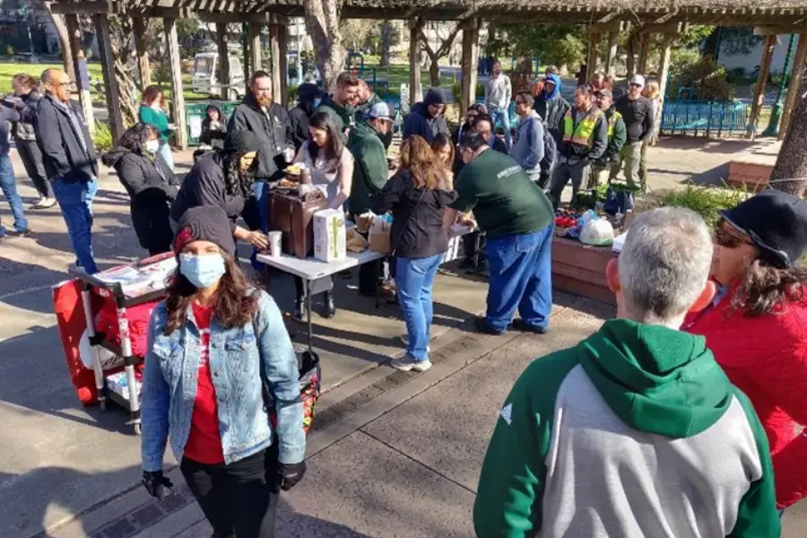 A crowd of people outside