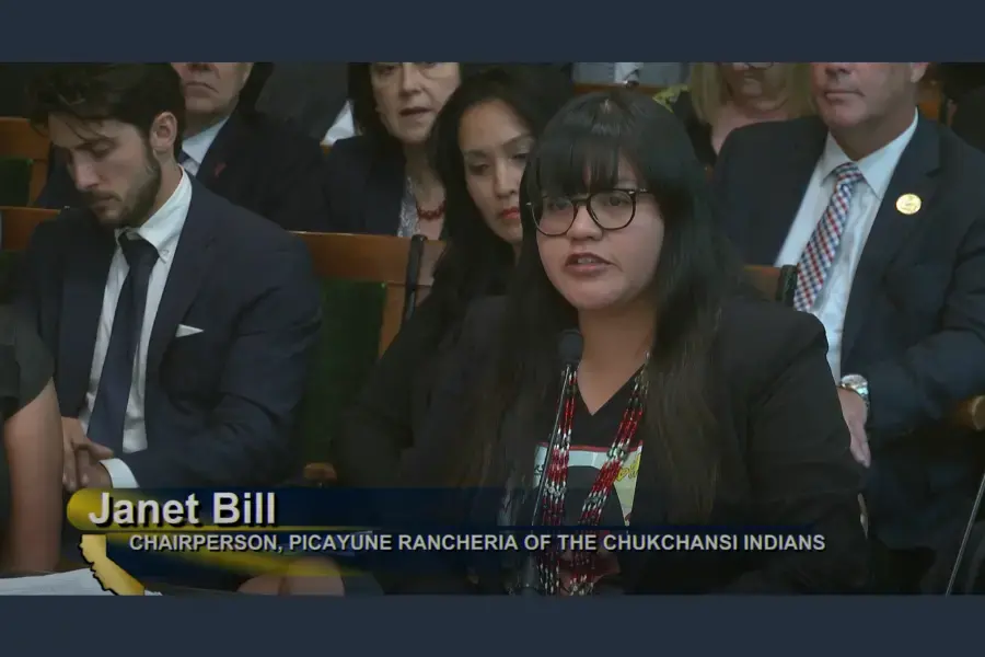 Woman speaking at hearing