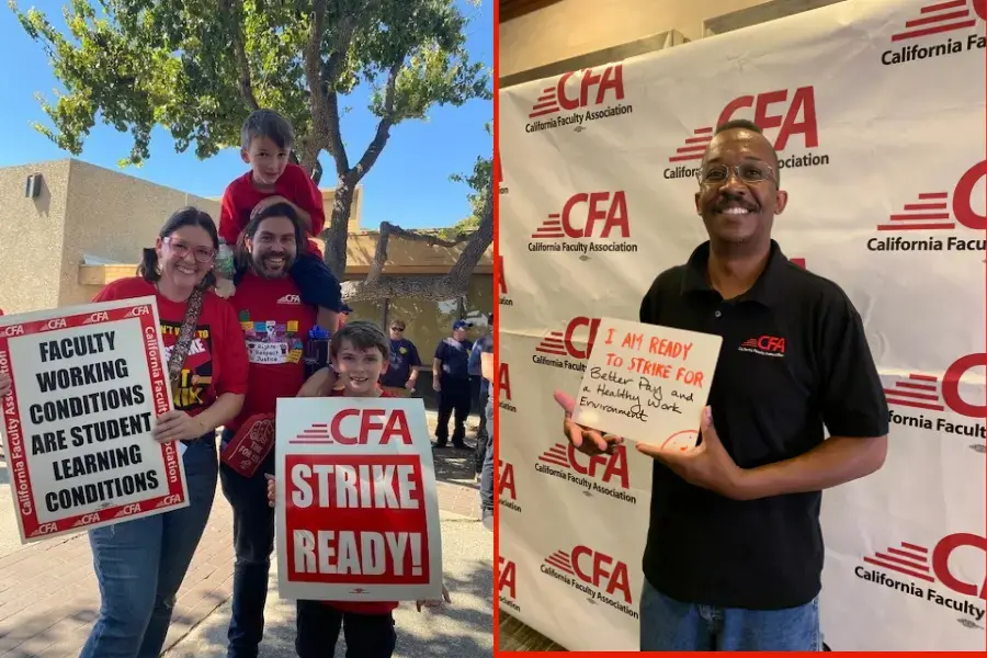 Photo collage of CFA members hold up Strike Ready Signs.