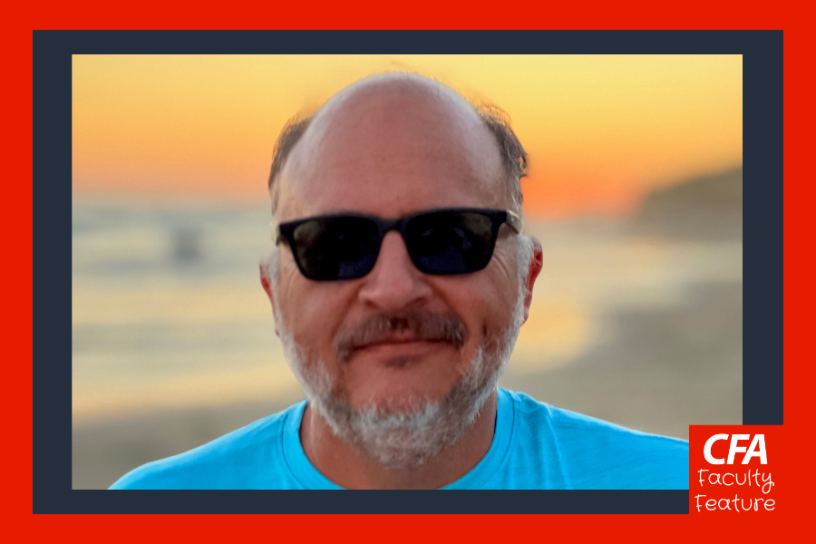 A profile picture os a man in sunglasses at a beach in a blue tshirt.