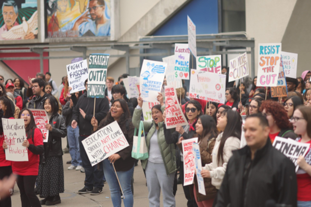 Group of people rallying outdoors