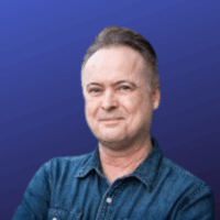 a man in a blue shirt