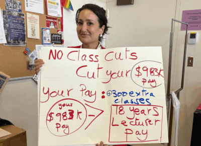 Woman holding a poster