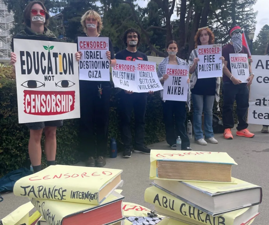 students protest against AB715 outside the capitol