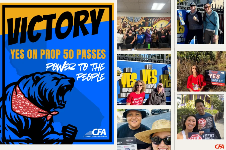a photo collage of yes on prop 50 canvassing