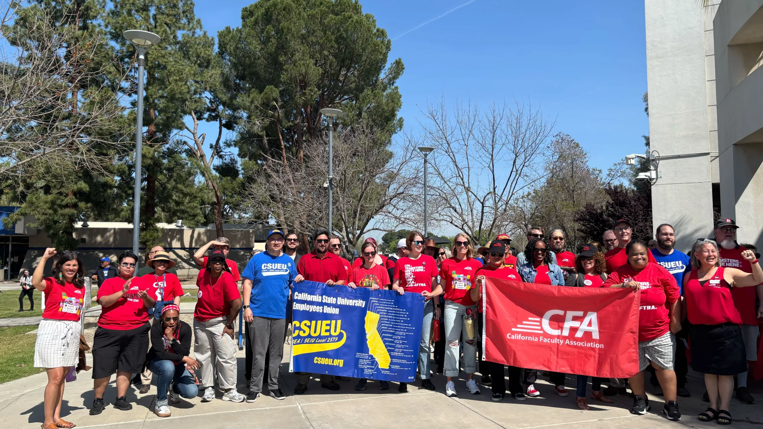 Union siblings outdoors with banners