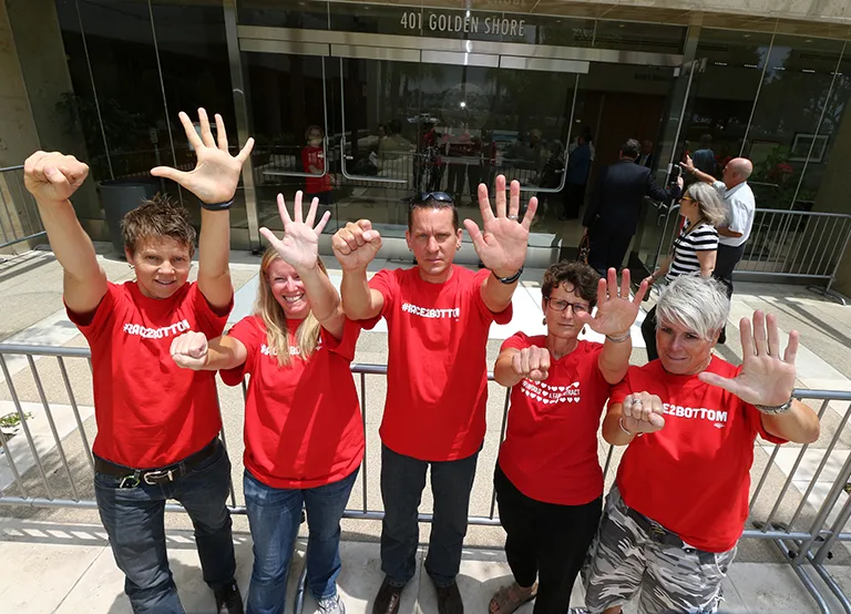 People with raised fists