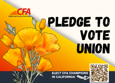 Pledge to vote union appears over a poppies graphic