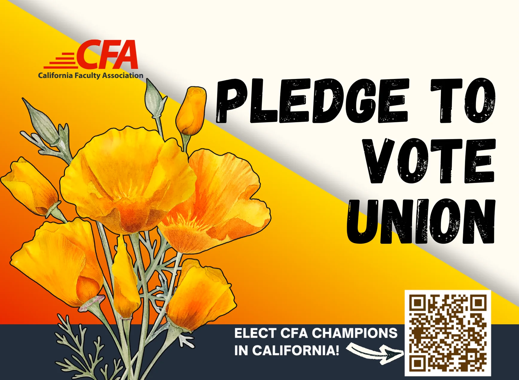Pledge to vote union appears over a poppies graphic