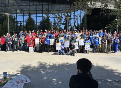 A coalition of union workers rally together
