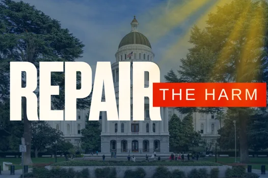 An image that says "Repair the Harm."